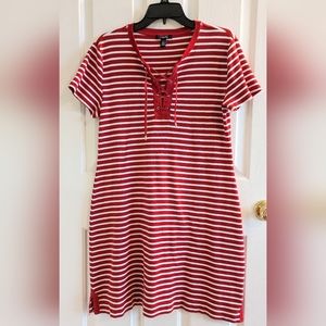 Chaps red & white strip dress with a lace  neckline women's XL, 100% cot…